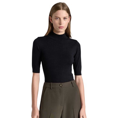 Cue Black Elbow Sleeve Funnel Neck Knit